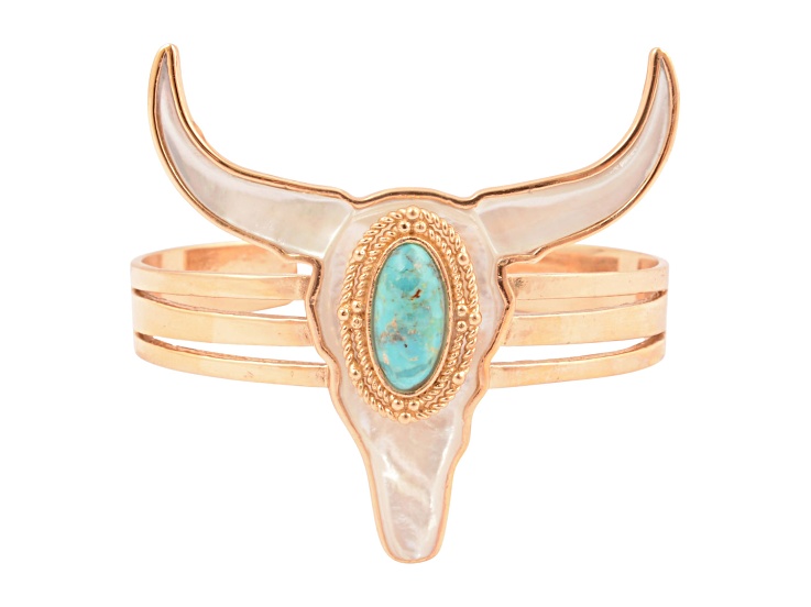 Barse Jewelry Longhorn White Mother of Pearl Golden Cuff Bracelet