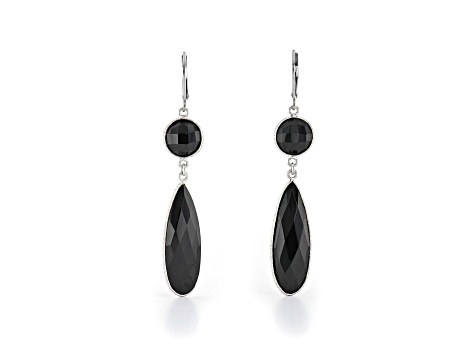 Black Pear and Round Spinel Sterling Silver Earrings 32ctw