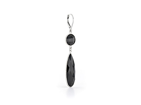 Black Pear and Round Spinel Sterling Silver Earrings 32ctw