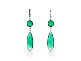 Green Pear and Round Onyx Sterling Silver Earrings