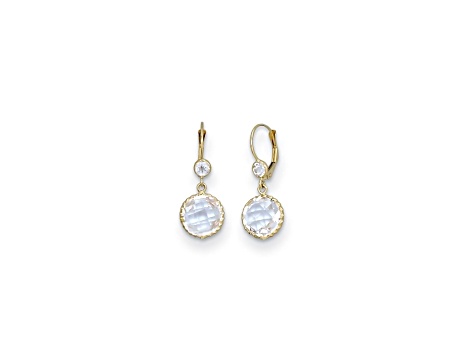 14K Yellow Gold Crystal and White Quartz Leverback Dangle Earrings