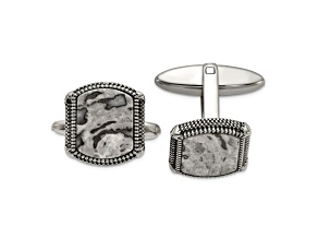 Stainless Steel Antiqued and Polished Jasper Cuff Links