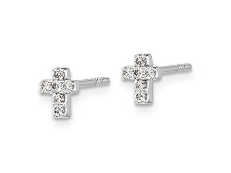 Rhodium Over 14k White Gold Diamond Cross Stud Earrings