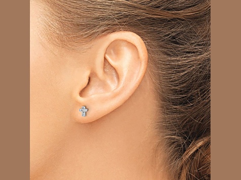 Rhodium Over 14k White Gold Diamond Cross Stud Earrings