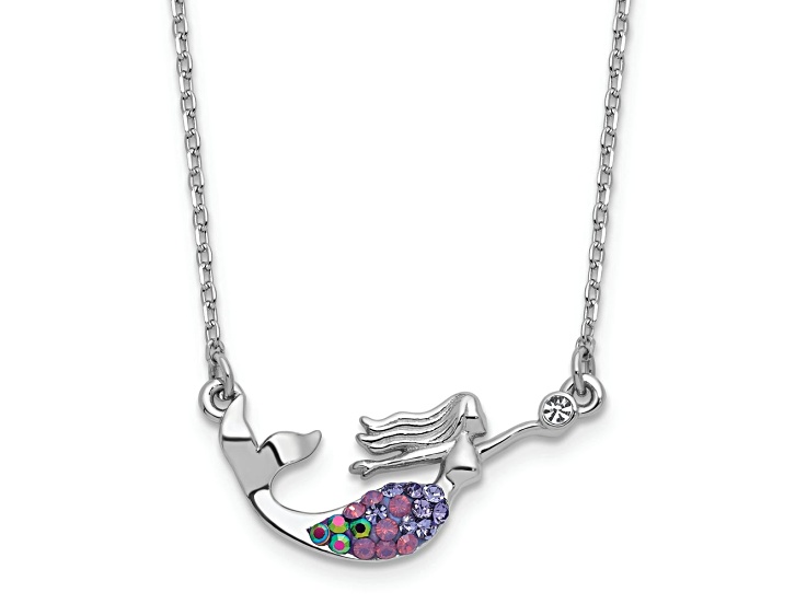 Rhodium Over Sterling Silver Crystal Mermaid 17.25 Inch with 2 Inch Extension Necklace