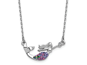 Rhodium Over Sterling Silver Crystal Mermaid 17.25 Inch with 2 Inch Extension Necklace