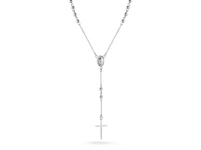Sterling Statements Rhodium Over Sterling Silver Beaded Rosary Y Necklace