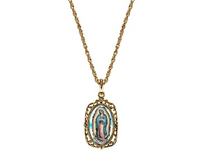 1928 Jewelry Gold Tone Enamel Lady Of Guadalupe Medallion Necklace