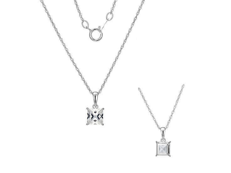 White Lab Created Sapphire Rhodium Over Sterling Silver Pendant