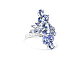 Rhodium Over Sterling Silver Mixed Shape Tanzanite and White Zircon Ring 4.12ctw