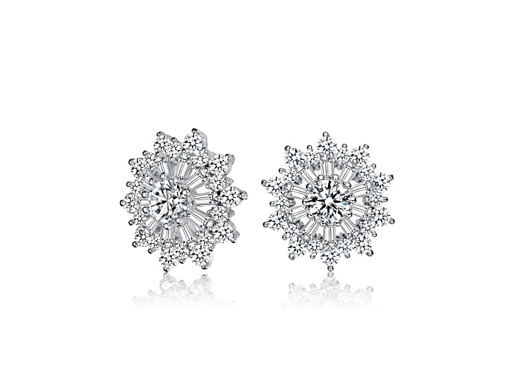 Clear Cubic Zirconia, Rhodium Plated over Sterling Silver Wreath Stud Earrings