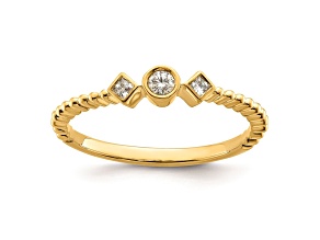 14K Yellow Gold Scalloped Band Petite Round Diamond Ring 0.1ctw