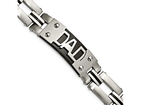 Stainless Steel Brushed and Polished Black IP-plated DAD 9-inch Bracelet