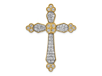Picture of 14k Yellow Gold and Rhodium over 14k Yellow Gold Diamond Budded Cross Chain Slide