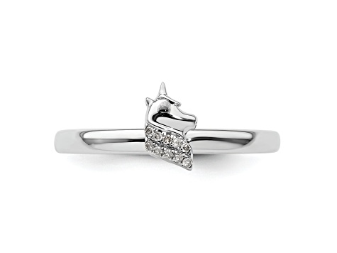 Sterling Silver Stackable Expressions Unicorn Diamond Ring 0.03ctw