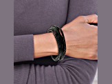 Black Leather and Stainless Steel Brushed Braided Multi-Strand 8.25-inch Bracelet