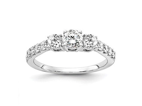 Rhodium Over 14K White Gold Lab Grown Diamond SI1/SI2, G H I, 3-Stone Engagement Ring