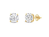 White Cubic Zirconia 14k Yellow Gold Studs With Velvet Gift Box 4ctw