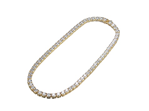 6mm Clear Cubic Zirconia, 14K Gold Plated over Sterling Silver Tennis Necklace