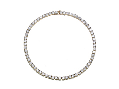 6mm Clear Cubic Zirconia, 14K Gold Plated over Sterling Silver Tennis Necklace