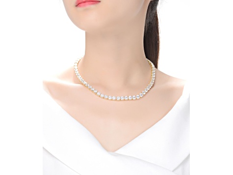 6mm Clear Cubic Zirconia, 14K Gold Plated over Sterling Silver Tennis Necklace