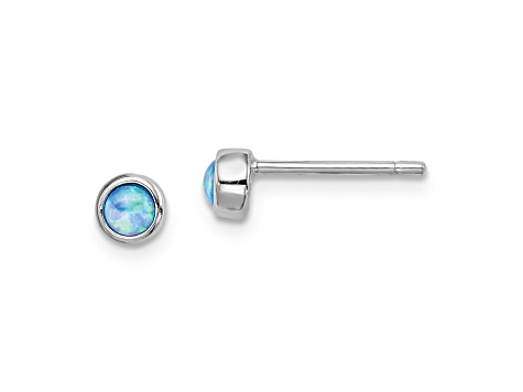 Rhodium Over Sterling Silver Polished 4mm Created Opal Round Stud Earrings
