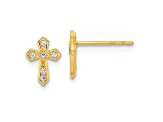 14K Yellow Gold Polished Cross Stud Earrings with Cubic Zirconia