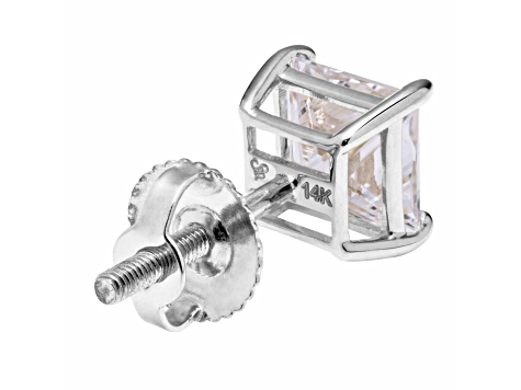 White Cubic Zirconia 14k White Gold Single Stud With Velvet Gift Box 1.50ctw