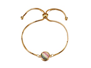 Multi-Color Cubic Zirconia, 14K Yellow Gold Plated over Brass Charm Bracelet