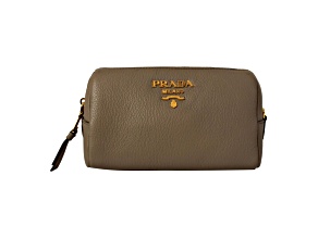 Prada Vitello Daino Argilla Grey Leather Cosmetic Pouch