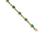 14k Yellow Gold and Rhodium Over 14k Yellow Gold Diamond and Emerald Bracelet