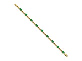 14k Yellow Gold and Rhodium Over 14k Yellow Gold Diamond and Emerald Bracelet