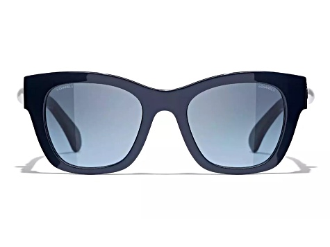 Chanel Navy Blue Frame CC Logo in Heart Pearl Accent Blue Gradient Lens Sunglasses