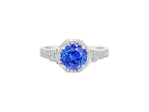 14K White Gold Round Tanzanite and Diamond Ring, 1.41ctw