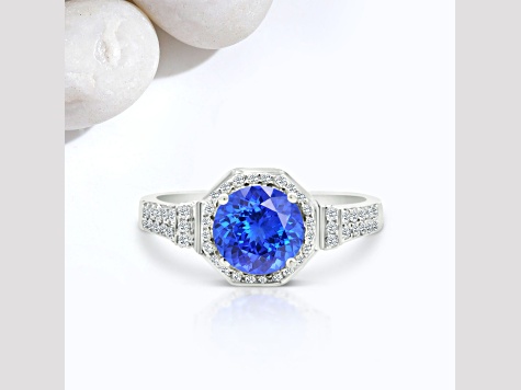 14K White Gold Round Tanzanite and Diamond Ring, 1.41ctw