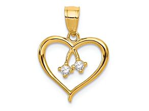 14k Yellow Gold Two Cubic Zirconia Cut-out Heart Pendant