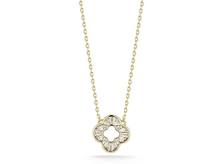 Sterling Statements 14K Yellow Gold Over Sterling Silver Cubic Zirconia Open Clover Pendant Necklace