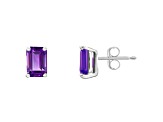 6x4mm Emerald Cut Amethyst 14k White Gold Stud Earrings