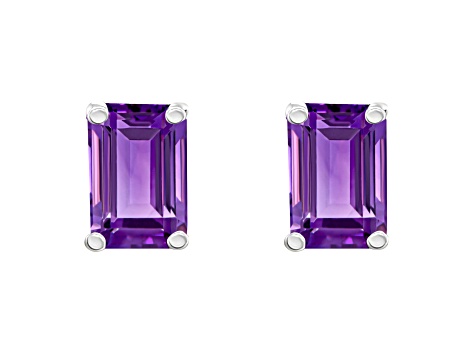 6x4mm Emerald Cut Amethyst 14k White Gold Stud Earrings