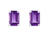 6x4mm Emerald Cut Amethyst 14k White Gold Stud Earrings