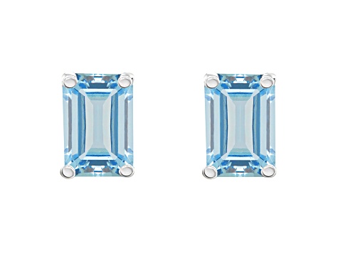 6x4mm Emerald Cut Aquamarine 14k White Gold Stud Earrings