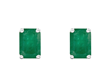 6x4mm Emerald Cut Emerald 14k White Gold Stud Earrings