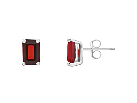 6x4mm Emerald Cut Garnet 14k White Gold Stud Earrings