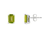 6x4mm Emerald Cut Peridot 14k White Gold Stud Earrings