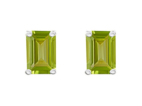 6x4mm Emerald Cut Peridot 14k White Gold Stud Earrings