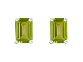 6x4mm Emerald Cut Peridot 14k White Gold Stud Earrings