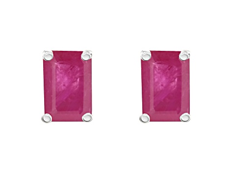 6x4mm Emerald Cut Ruby 14k White Gold Stud Earrings