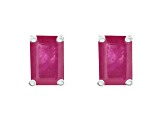 6x4mm Emerald Cut Ruby 14k White Gold Stud Earrings