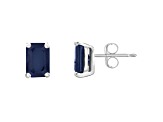 6x4mm Emerald Cut Sapphire 14k White Gold Stud Earrings