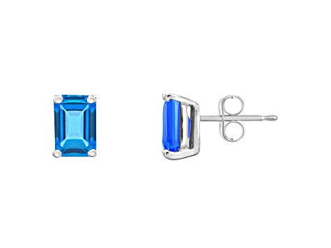 6x4mm Emerald Cut Blue Topaz 14k White Gold Stud Earrings